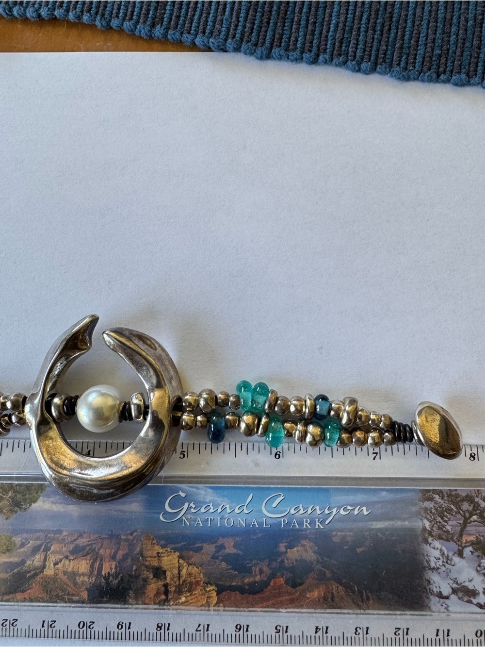 UNO de 50 Silver Crescent Bracelet with Turquoise and Pearl Accents - Picture 2 of 8